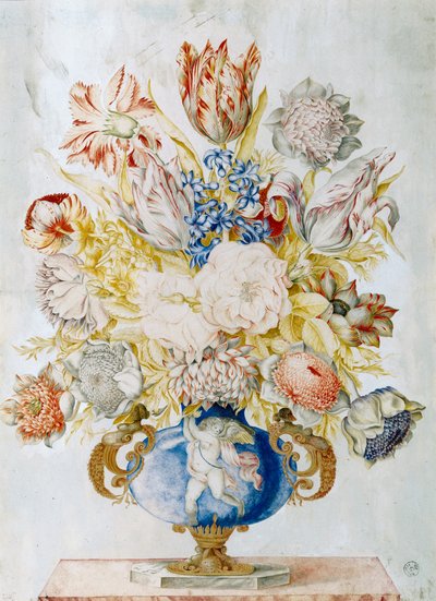 Vase en cristal bleu profond avec un bouquet de fleurs - Giovanna Garzoni